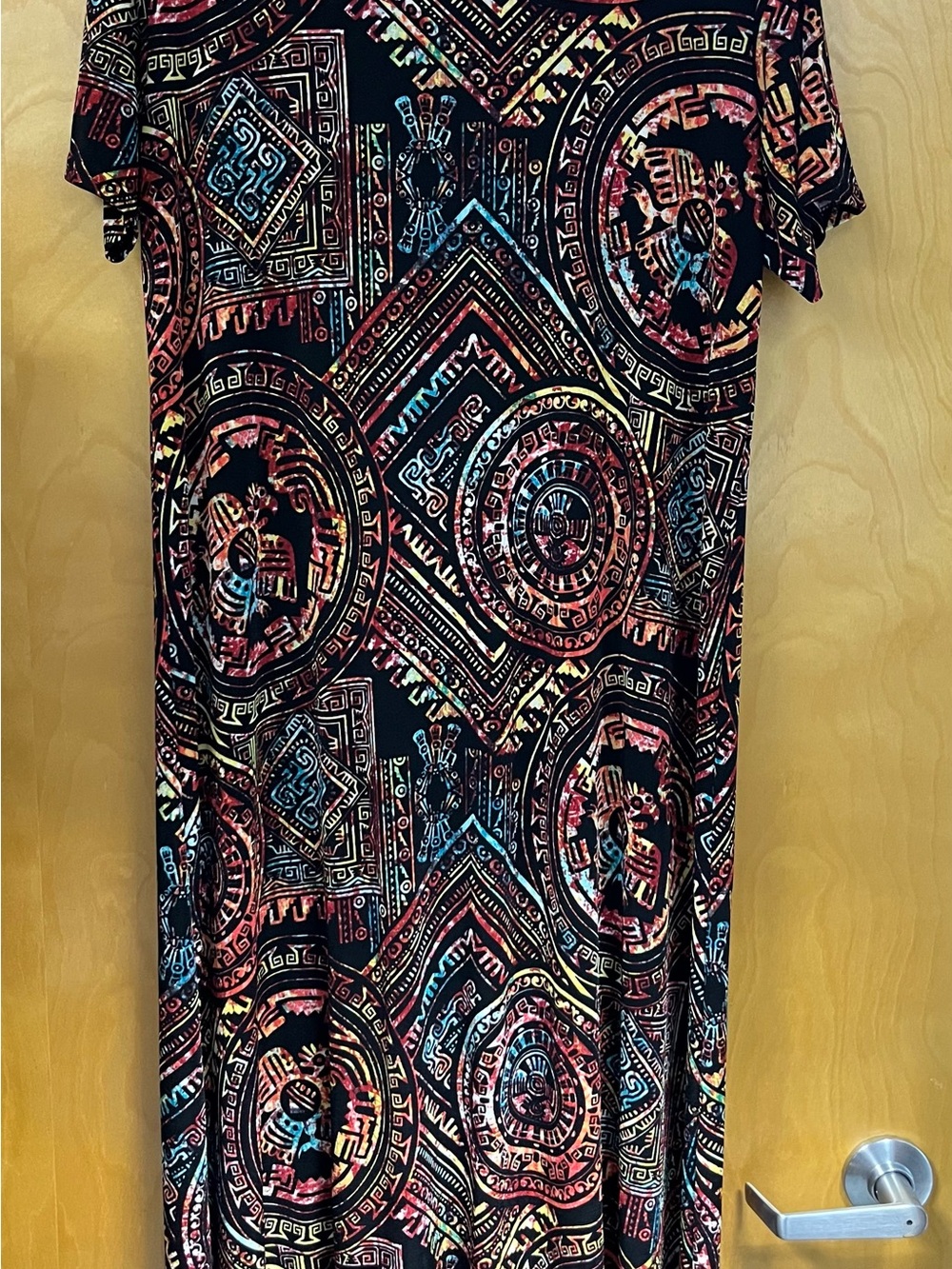 Jostar Black Maxi Short Sleeve Dress with Multicolor Aztec Print
